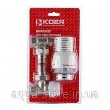 Комплект KOER KR.1320 1/2'' для подключения радиатора (угловой) с термоголовкой 659-01 фото