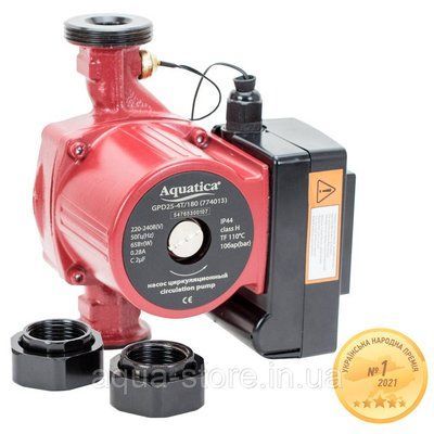 Насос циркуляционный с термодатчиком 65Вт Hmax 4м Qmax 63л/мин &Oslash;11&frasl;2" 130мм+гайки &Oslash;1" AQUATICA (774013) 774013 фото