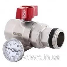 Кран Koer KR.1032-Gi - 1'' с американкой "антипротечка" с термометром прямой 897-01 фото
