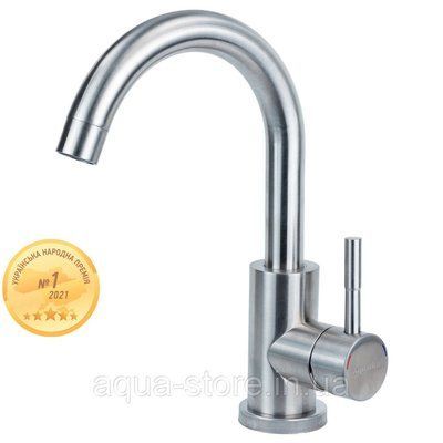 Смеситель KT &Oslash;35 для раковины гусь изогнутый на гайке SS AQUATICA KT-1A270P (9722011) 9722011 фото